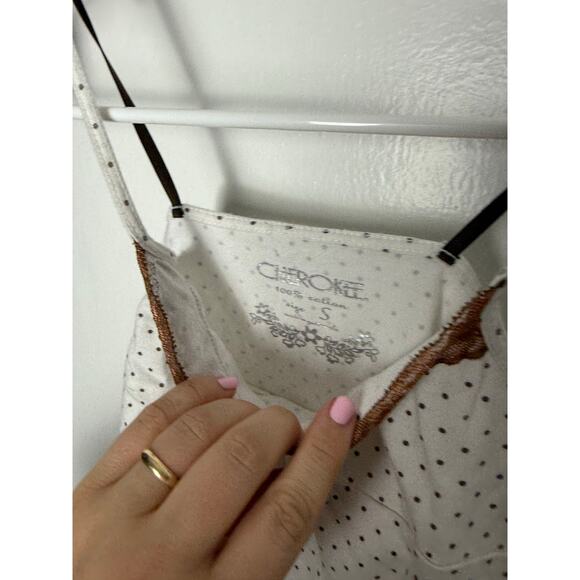 Vintage Y2K Cherokee White Brown Polka Dot Babydoll Cami Tank Top Ribbon Small - Picture 3 of 8